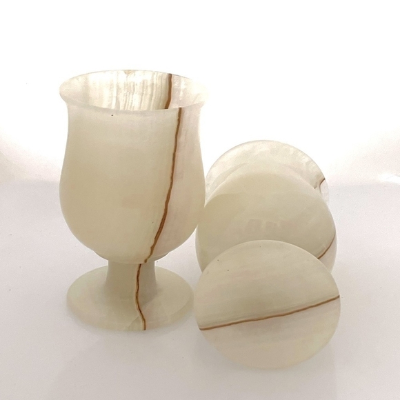 Vintage Collectible Exclusive 2x ONYX Natural Stone Wineglass Glasses in Box - Picture 5 of 5